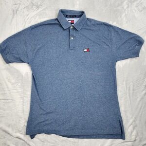 Tommy‎ Hilfiger Polo Shirt Mens L Blue Short Sleeve Flag Logo Classic Casual